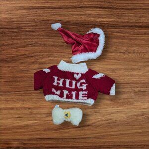 Build-A-Bear Red Knit "Hug Me" Sweater Santa Hat & Plush Bone Christmas BABW